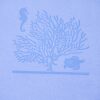Detail van een blauw notitieboek met een koraal- en zeepaardjesmotief