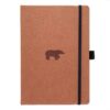 Notitieboek met bruine lederlook kaft en een berenlogo
