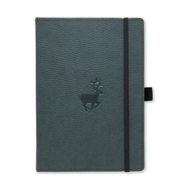 DeerA5_Front-Cover Groen notitieboek met hertenlogo en zwarte elastiek