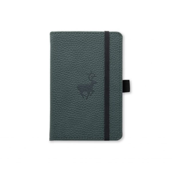 DeerA6Pocket_Front-Cover Groen notitieboek met hertenlogo en zwarte band