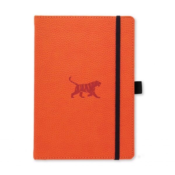 Oranje notitieboek met tijgermotief en zwarte band