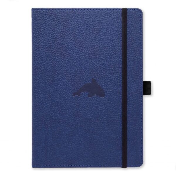 Blauw notitieboek met walvislogo en zwarte band