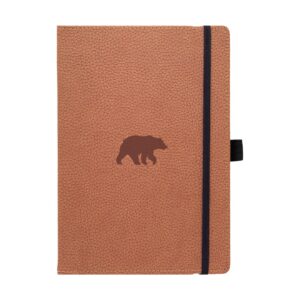 Notitieboek met bruine leerachtige kaft en beertje-afbeelding