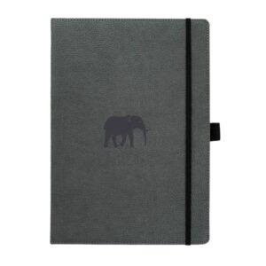Grijze notitieboek met olifantmotief en zwarte band