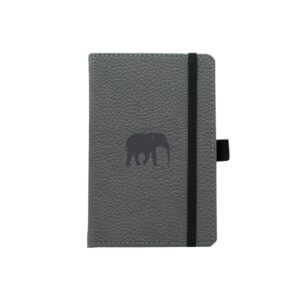 Grijs notitieboek met olifantmotief en zwarte band