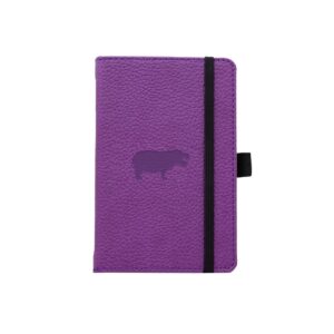 Paars notitieboek met hippo-afbeelding en zwarte band