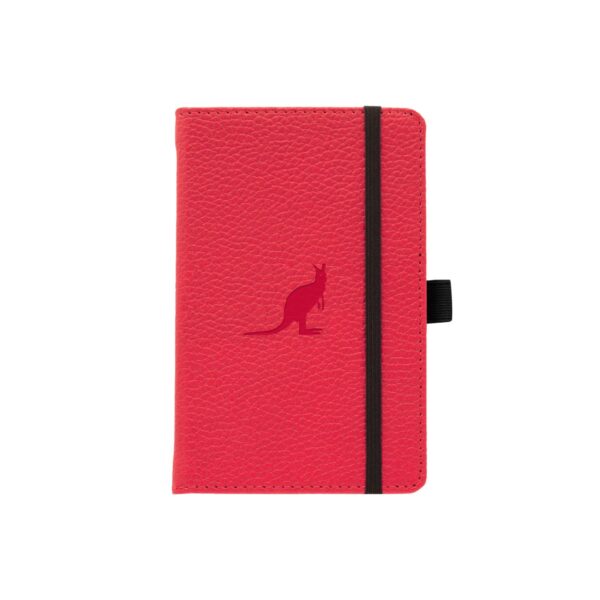 Rood notitieboek met kangoeroe-afbeelding en zwarte band