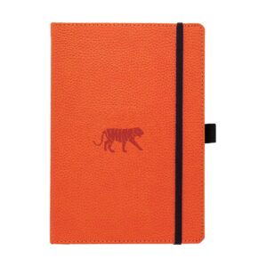 Oranje notitieboek met tijgermotief en zwarte band