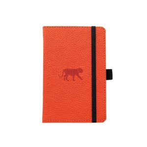 Oranje notitieboek met tijgermotief en zwarte band