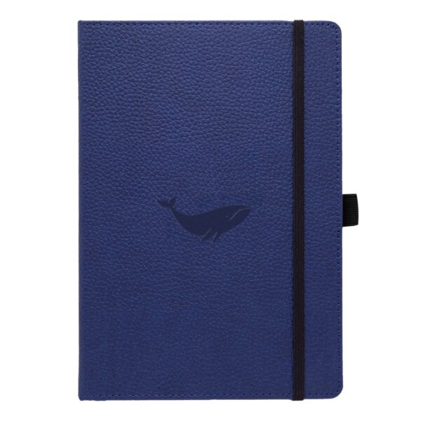 Blauw notitieboek met walvismotief en zwarte elastiek