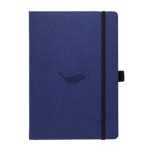 Blauw notitieboek met walvismotief en zwarte elastiek