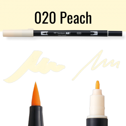 Tombow ABT dual brush pen in kleur Peach met voorbeelden van schrijfstijl