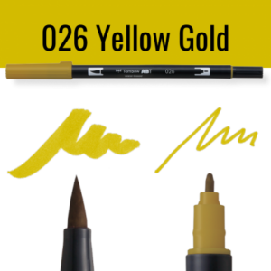 Tombow ABT pen in geelgoudkleur met schrijfvoorbeelden
