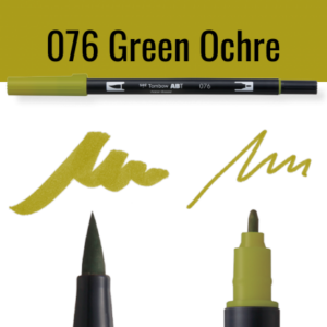 Tombow ABT Dual Brush Pen in groene ocre kleur met voorbeelden van schrijfstijl