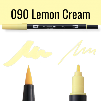 Tombow ABT pen in kleur Lemon Cream met voorbeelden van schrijfstijl
