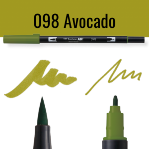 Tombow ABT Dual Brush pen kleur 098 Avocado met voorbeelden van schrijfstijl