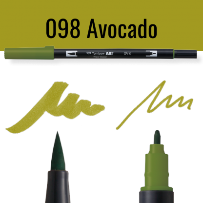 Tombow ABT Dual Brush pen kleur 098 Avocado met voorbeelden van schrijfstijl