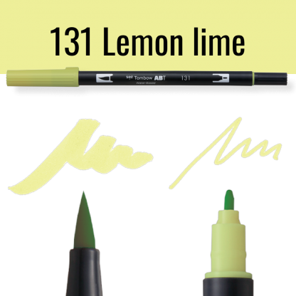 Tombow ABT pen in kleur 131 Lemon lime met voorbeelden van schrijfstijl