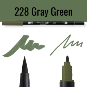 Tombow ABT Dual Brush pen in kleur 228 Gray Green met voorbeelden van schrijfstijl