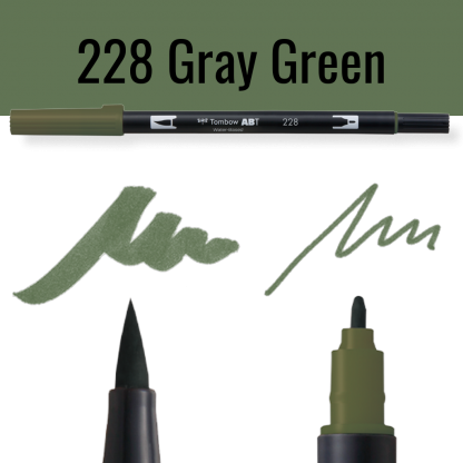 Tombow ABT Dual Brush pen in kleur 228 Gray Green met voorbeelden van schrijfstijl