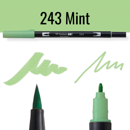 Tombow ABT pen in mintgroen met kleurvoorbeelden op zwarte achtergrond