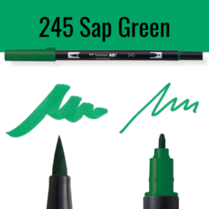 Tombow ABT pen in Sap Green met kleurvoorbeelden op zwarte achtergrond