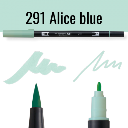 Tombow ABT pen in Alice blue kleur met voorbeelden van schrijfstijl