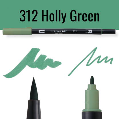 Tombow ABT pen in kleur 312 Holly Green met schrijfvoorbeelden
