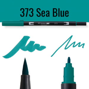 Tombow ABT dual brush pen in Sea Blue met voorbeelden van schrijfstijl