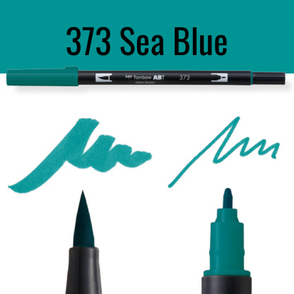 Tombow ABT dual brush pen in Sea Blue met voorbeelden van schrijfstijl