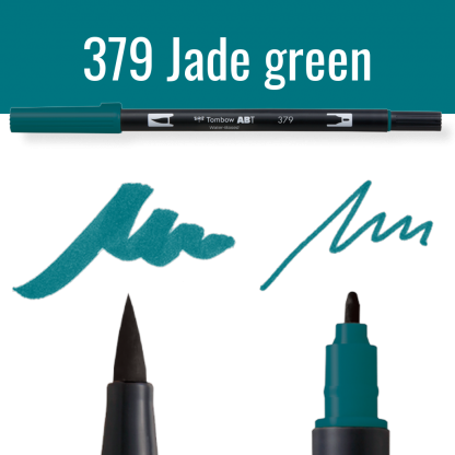 Tombow ABT pen in jade groen met kleurvoorbeelden en dop