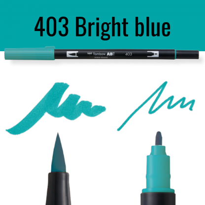 Tombow ABT dual brush pen in kleur 403 Bright blue met voorbeelden van schrijfstijl