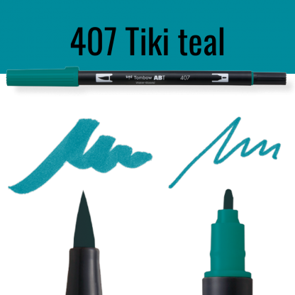 Tombow ABT pen in kleur Tiki teal met schrijfvoorbeelden
