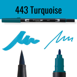 Tombow ABT pen in kleur 443 Turquoise met schrijfvoorbeelden