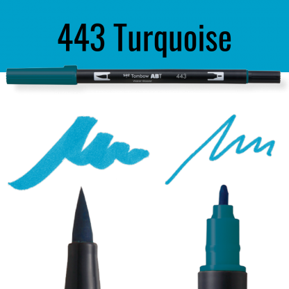 Tombow ABT pen in kleur 443 Turquoise met schrijfvoorbeelden