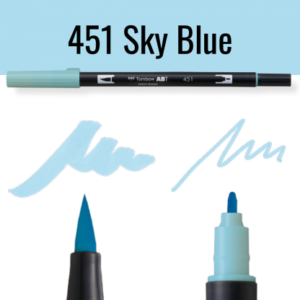 Tombow ABT pen in kleur 451 Sky Blue met voorbeelden van schrijfstijl
