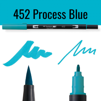 Tombow ABT pen in kleur Process Blue met schrijfvoorbeelden