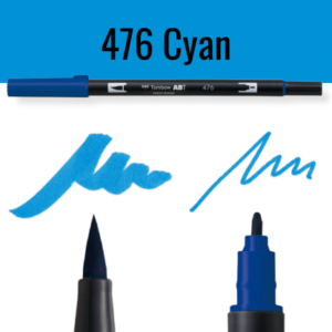 Tombow ABT Dual Brush pen in kleur 476 Cyan met voorbeelden van schrijfstijl
