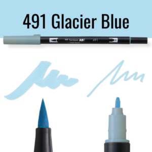 Tombow ABT pen in kleur 491 Glacier Blue met voorbeelden van schrijfstijl