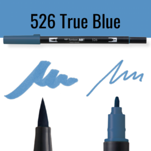 Tombow ABT pen in True Blue met kleurvoorbeelden en tipdetails