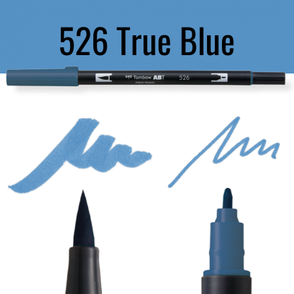 Tombow ABT pen in True Blue met kleurvoorbeelden en tipdetails