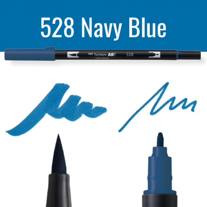 Tombow ABT Dual Brush pen kleur 528 Navy Blue met schrijfvoorbeelden