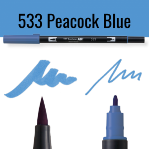 Tombow ABT pen in kleur Peacock Blue met schrijfvoorbeelden