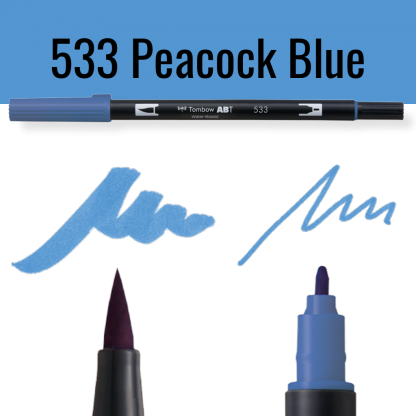 Tombow ABT pen in kleur Peacock Blue met schrijfvoorbeelden