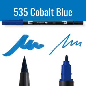 Tombow ABT dual brush pen in cobalt blue met voorbeelden van schrijfstijl