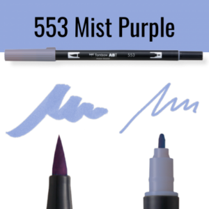 Tombow ABT pen 553 Mist Purple met voorbeelden van schrijfstijl