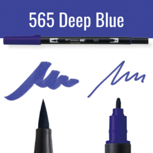Tombow ABT dual brush pen in kleur Deep Blue met voorbeelden van schrijfstijl