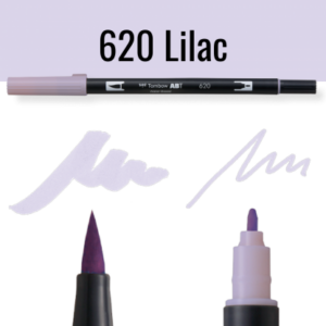 Tombow ABT pen in kleur Lilac met schrijfvoorbeelden op zwarte achtergrond