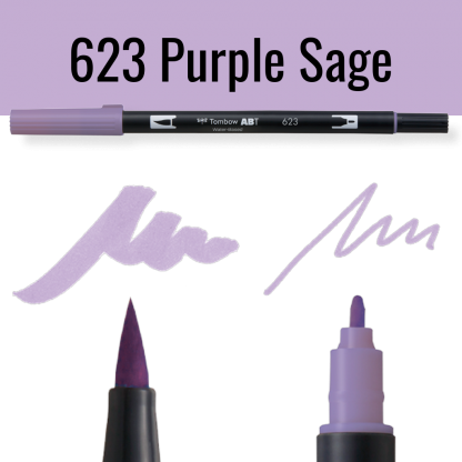 Tombow ABT pen in paarse kleur met voorbeelden van schrijfstijl