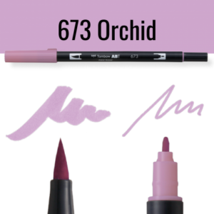 Tombow ABT pen in kleur 673 Orchid met voorbeelden van schrijfstijl